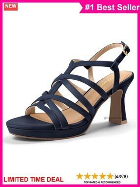 Faux Leather Platform Block Heel Ankle Strap Open Toe Sandals Women's Dress